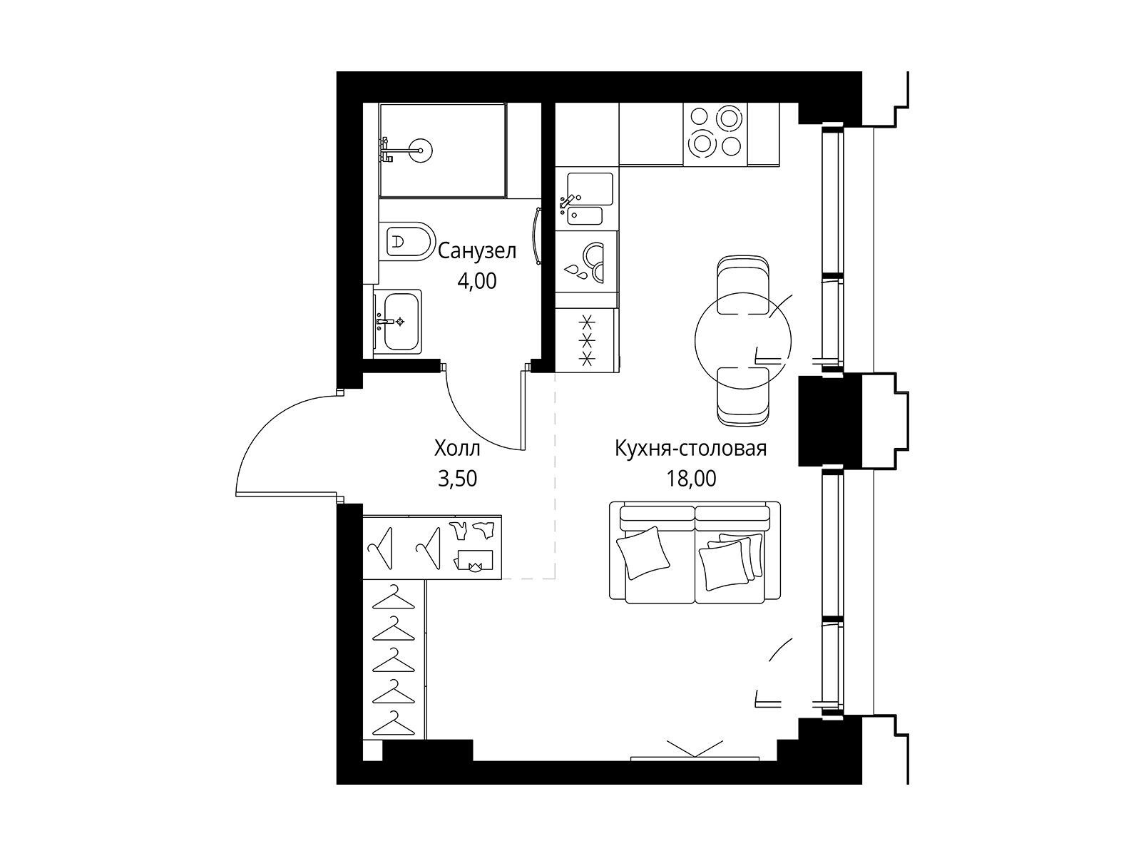 Планировка: Студия 25.80 м² в новостройке Сет