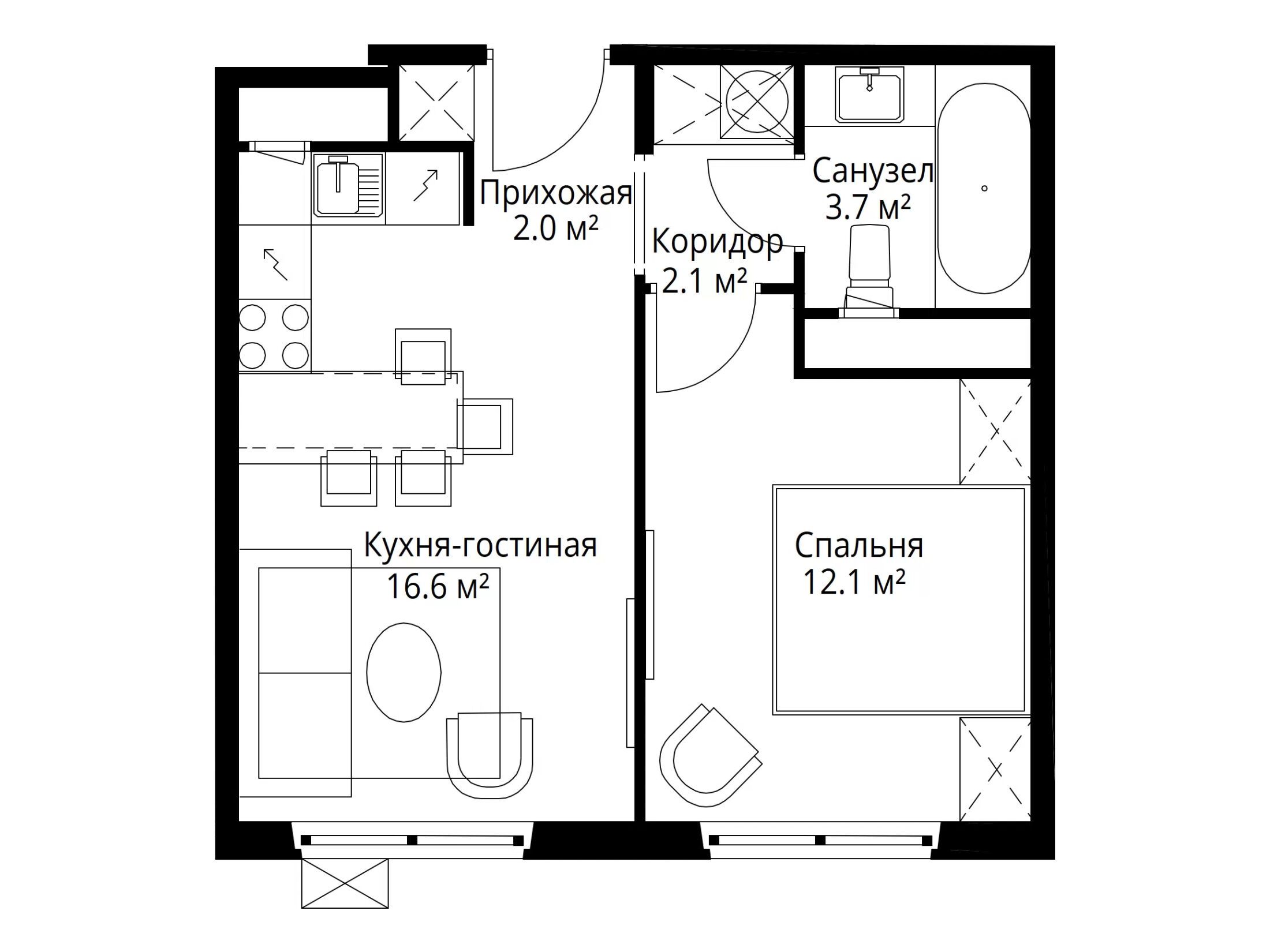 Планировка: 1-комн. квартира 36.50 м² в новостройке У реки Эко Видное 2
