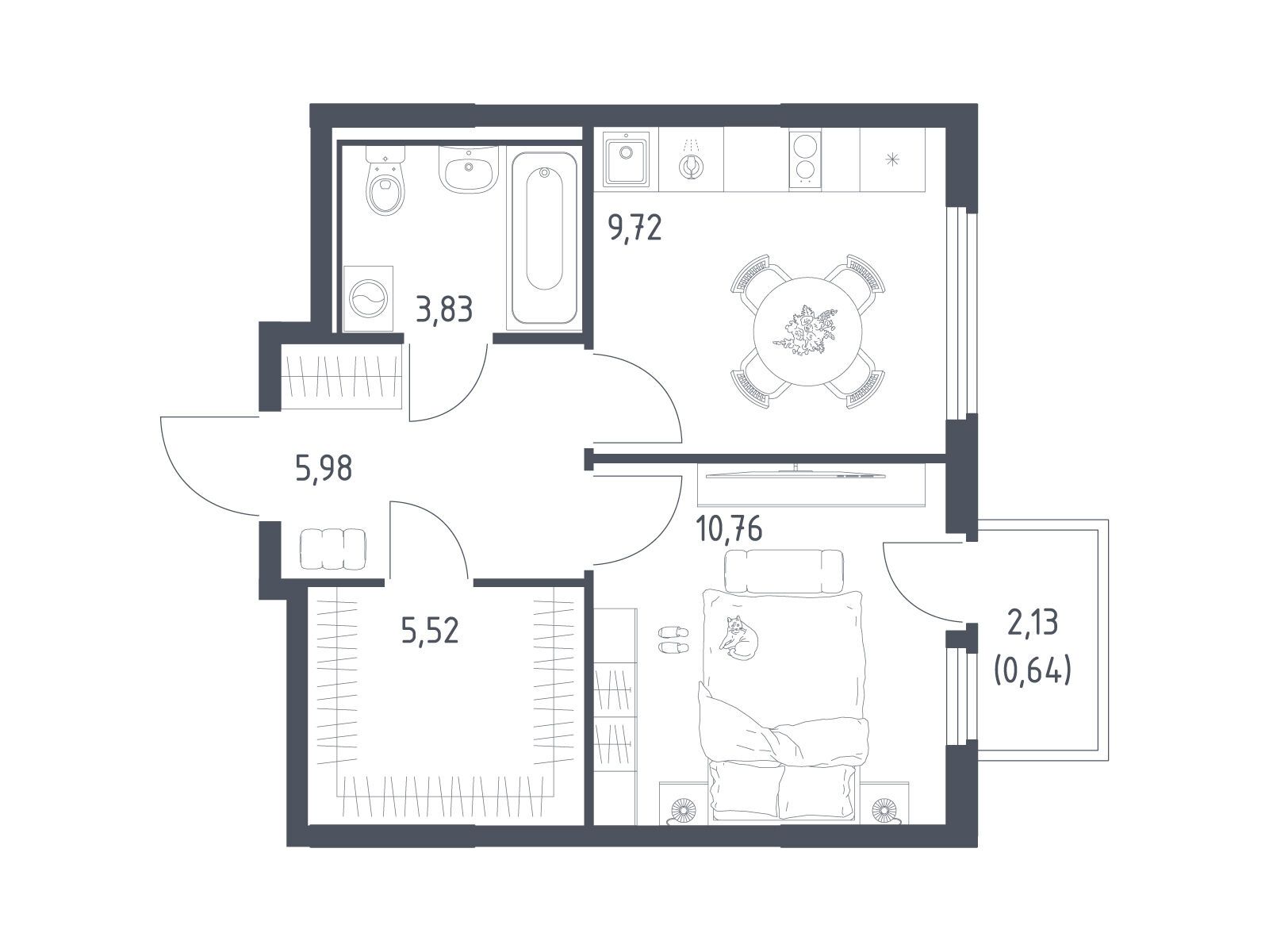 Планировка: 1-комн. квартира 36.45 м² в новостройке Остафьево