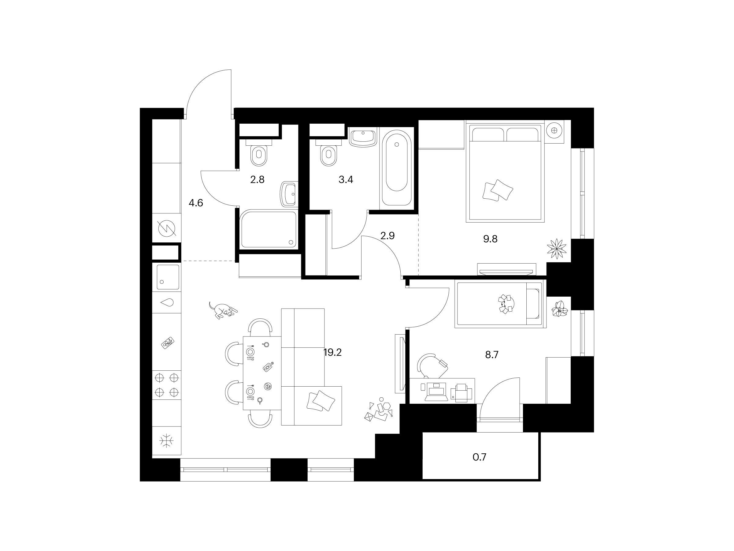 Планировка: 2-комн. квартира 52.10 м² в новостройке Нарвин
