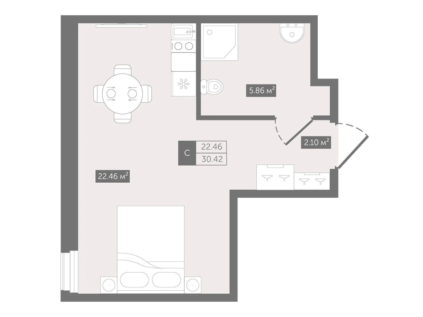 Планировка: Студия 31.20 м² в новостройке Зум Черная речка