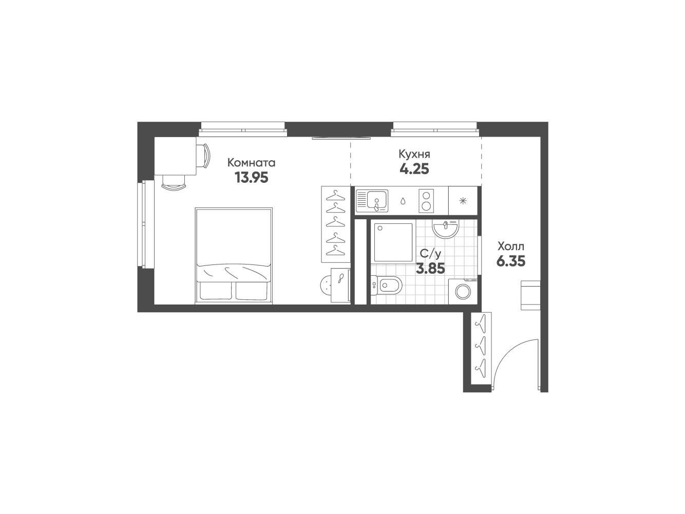 Планировка: Студия 28.41 м² в новостройке Avenue Apart Pulkovo