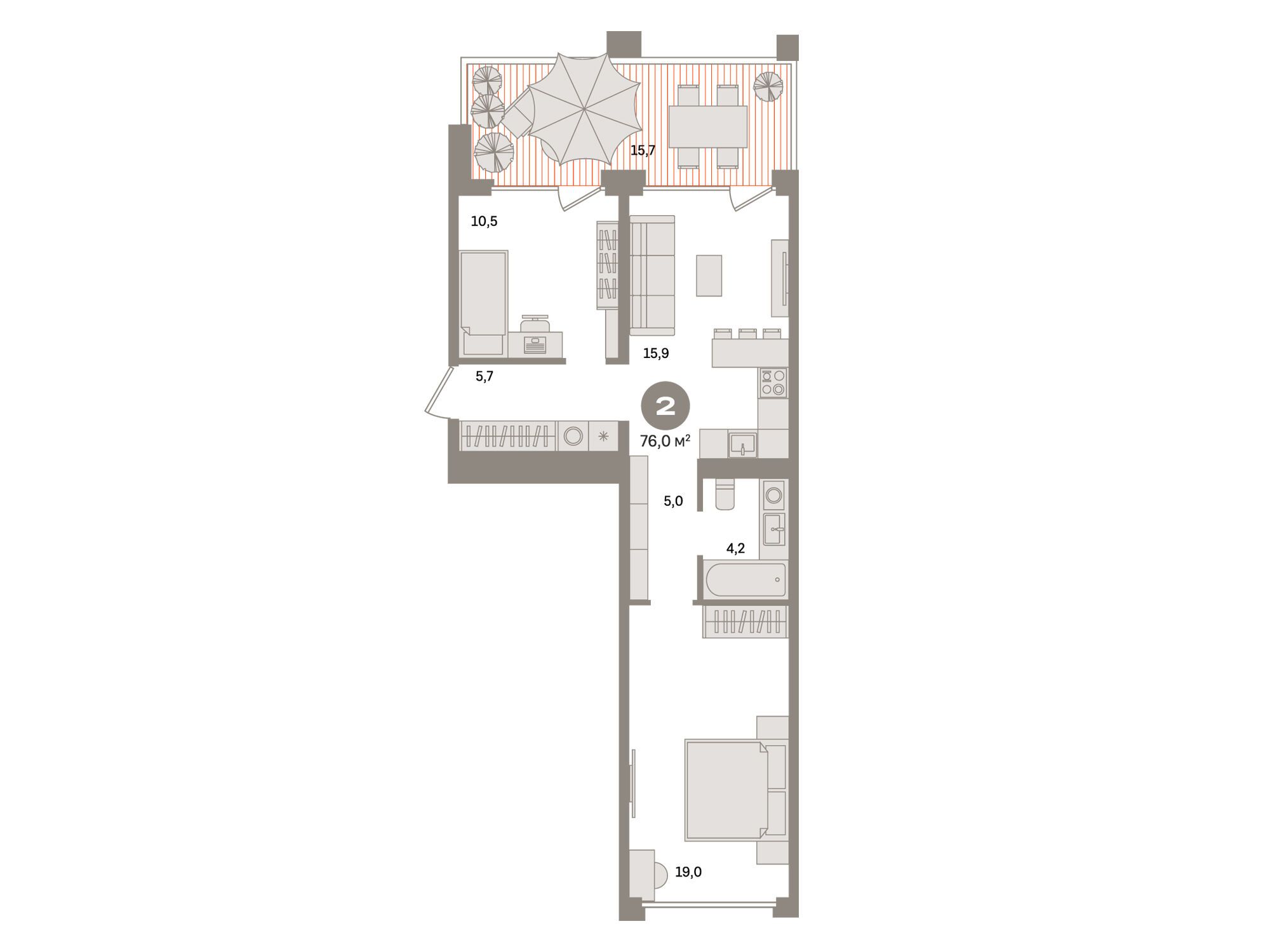 Планировка: 2-комн. квартира 76.00 м² в новостройке ЖК ДОМ А