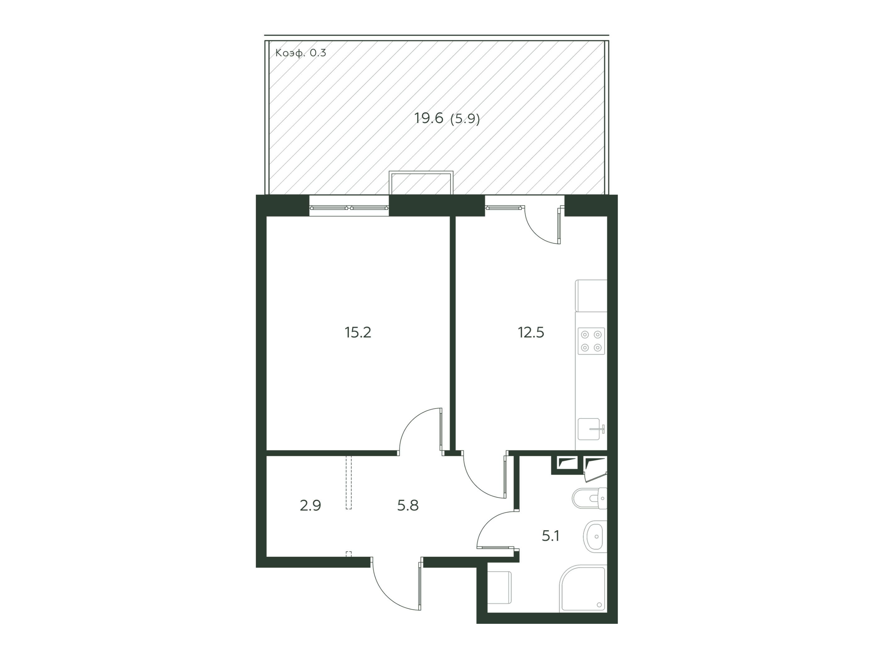 Планировка: 1-комн. квартира 47.40 м² в новостройке Павлово 3