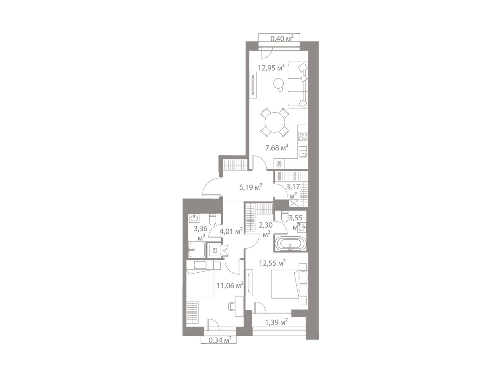 Планировка: 2-комн. квартира 67.95 м² в новостройке ЖК Лайф Варшавская