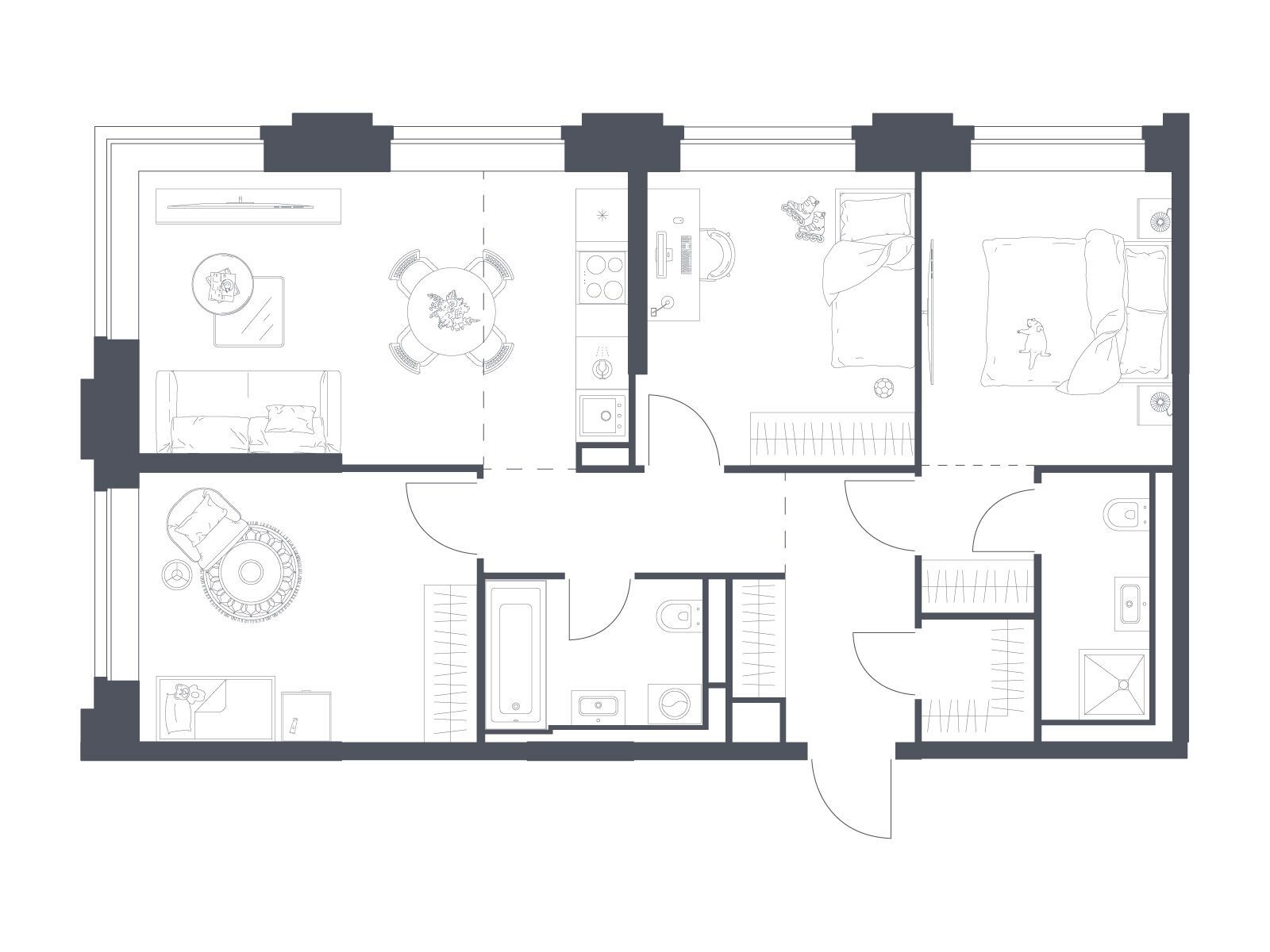 Планировка: 3-комн. квартира 70.68 м² в новостройке Верейская 41