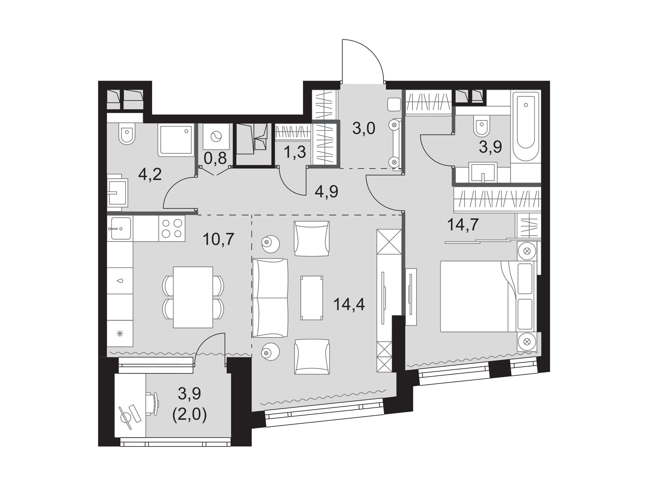 Планировка: 2-комн. квартира 59.90 м² в новостройке ЖК Роттердам