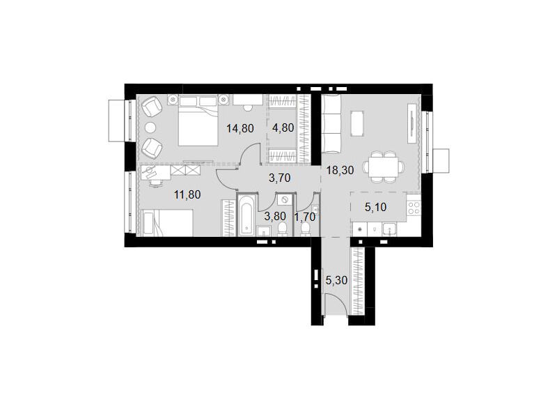 Планировка: 3-комн. квартира 69.30 м² в новостройке Апрелевка Клаб