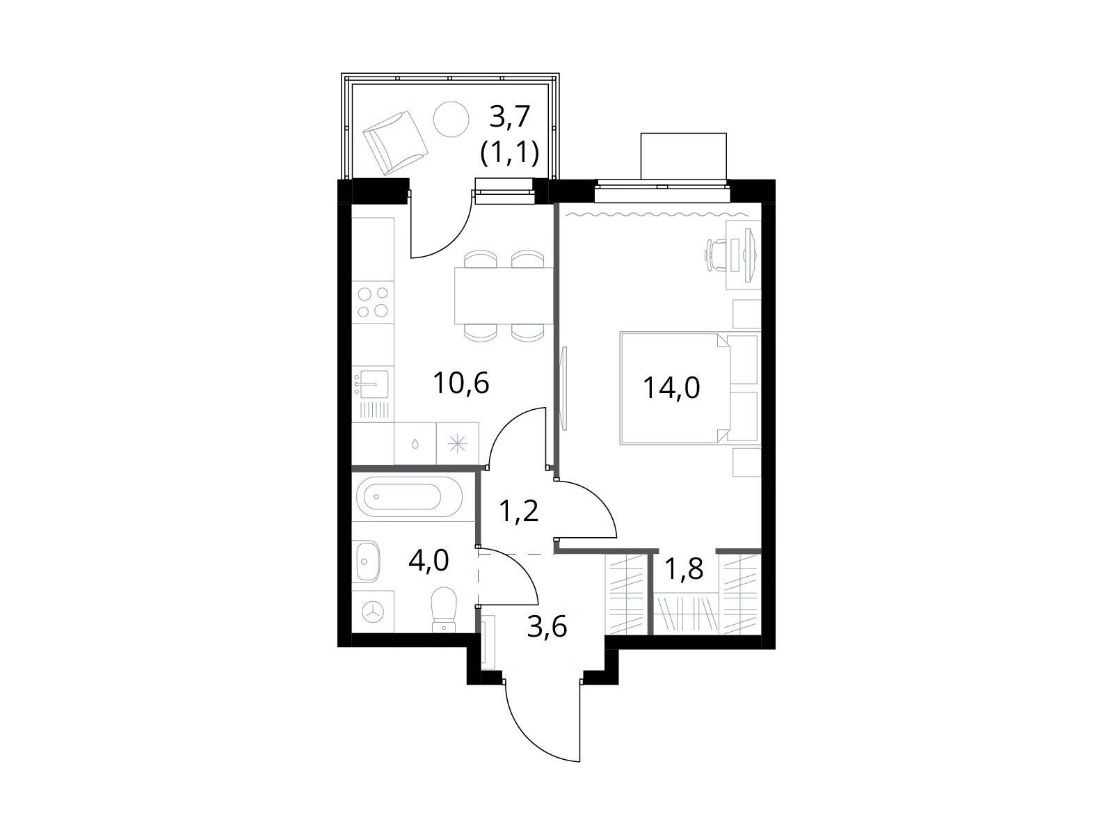 Планировка: 1-комн. квартира 36.30 м² в новостройке 1-й Измайловский