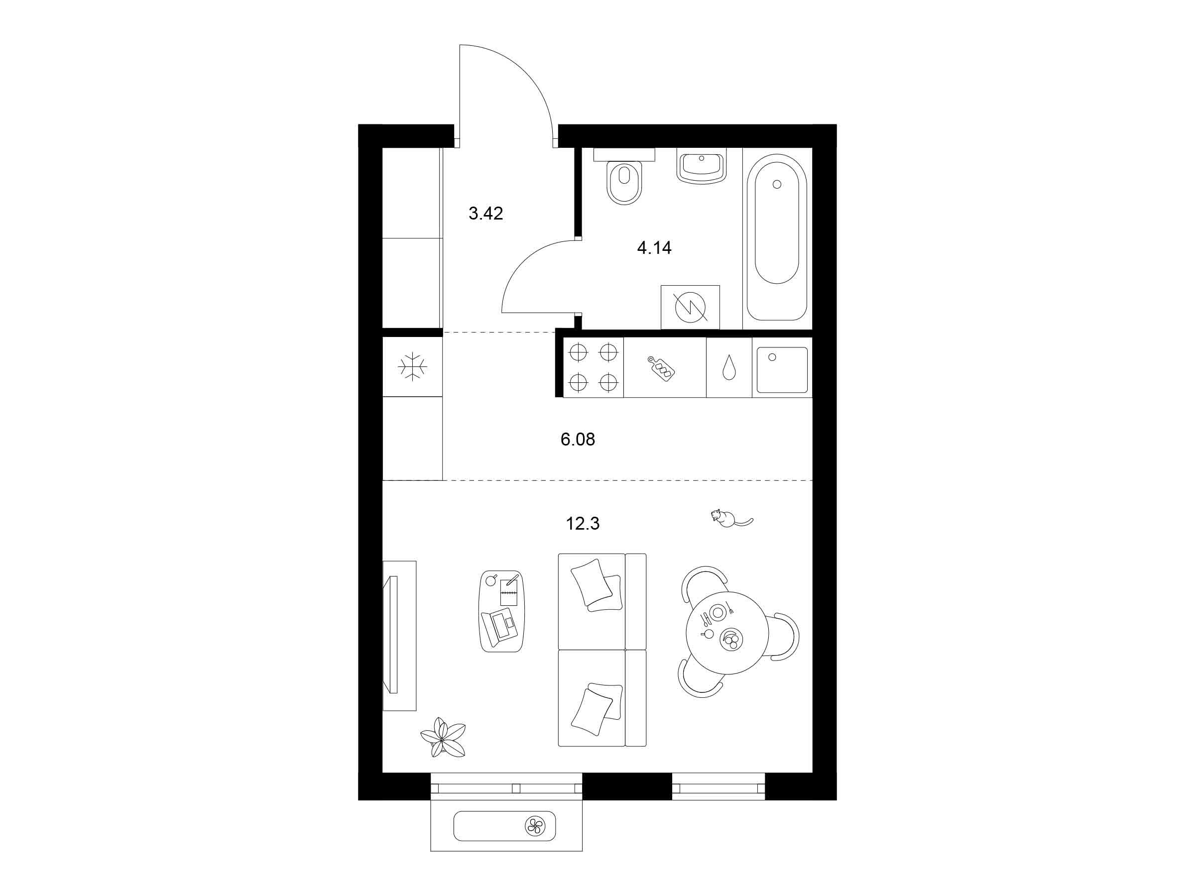 Планировка: Студия 25.94 м² в новостройке Таллинский парк