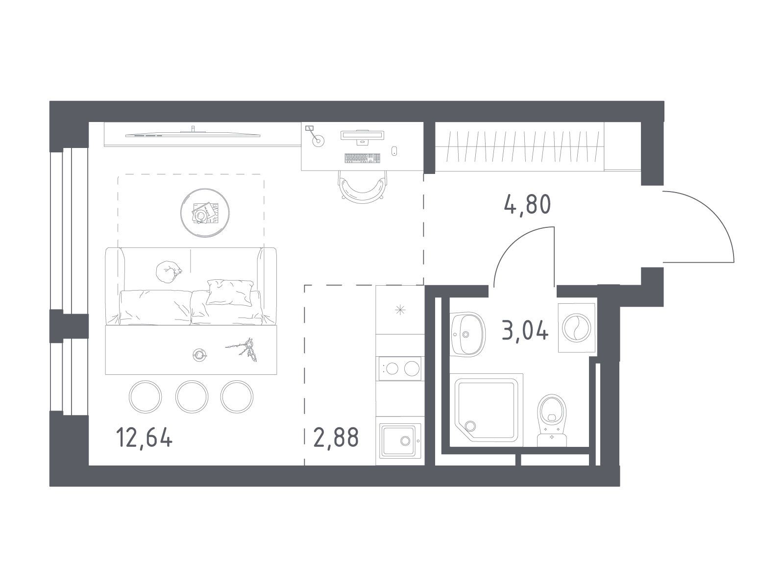 Планировка: Студия 23.30 м² в новостройке Новое Видное
