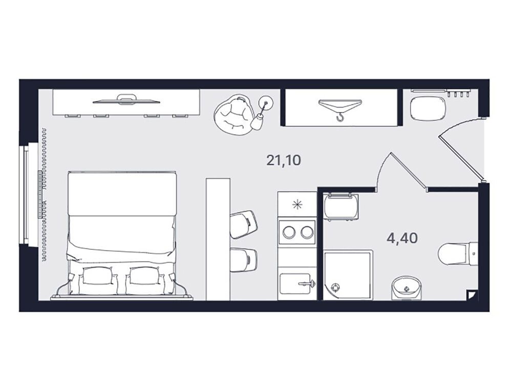 Планировка: Студия 25.50 м² в новостройке Интуит