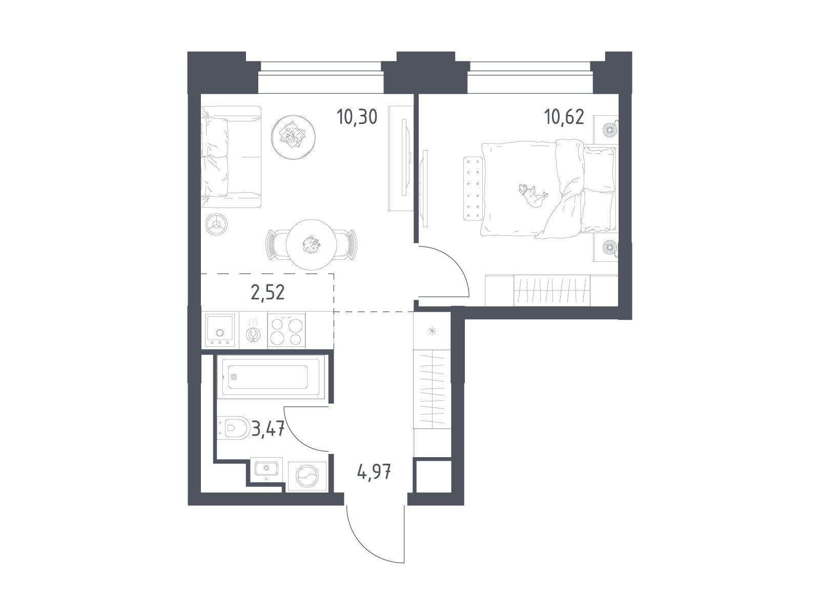 Планировка: 1-комн. квартира 31.88 м² в новостройке Верейская 41