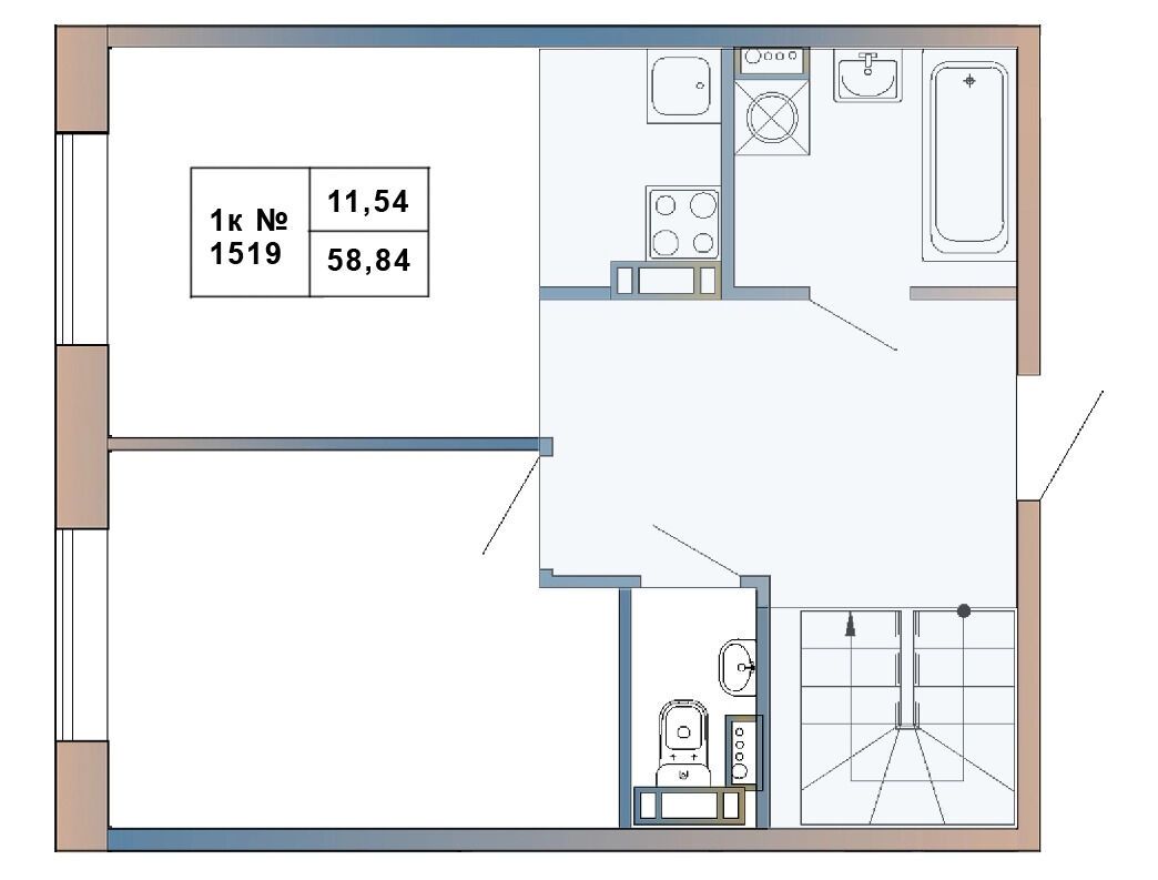 Планировка: 1-комн. квартира 58.84 м² в новостройке Атмосфера Выборга
