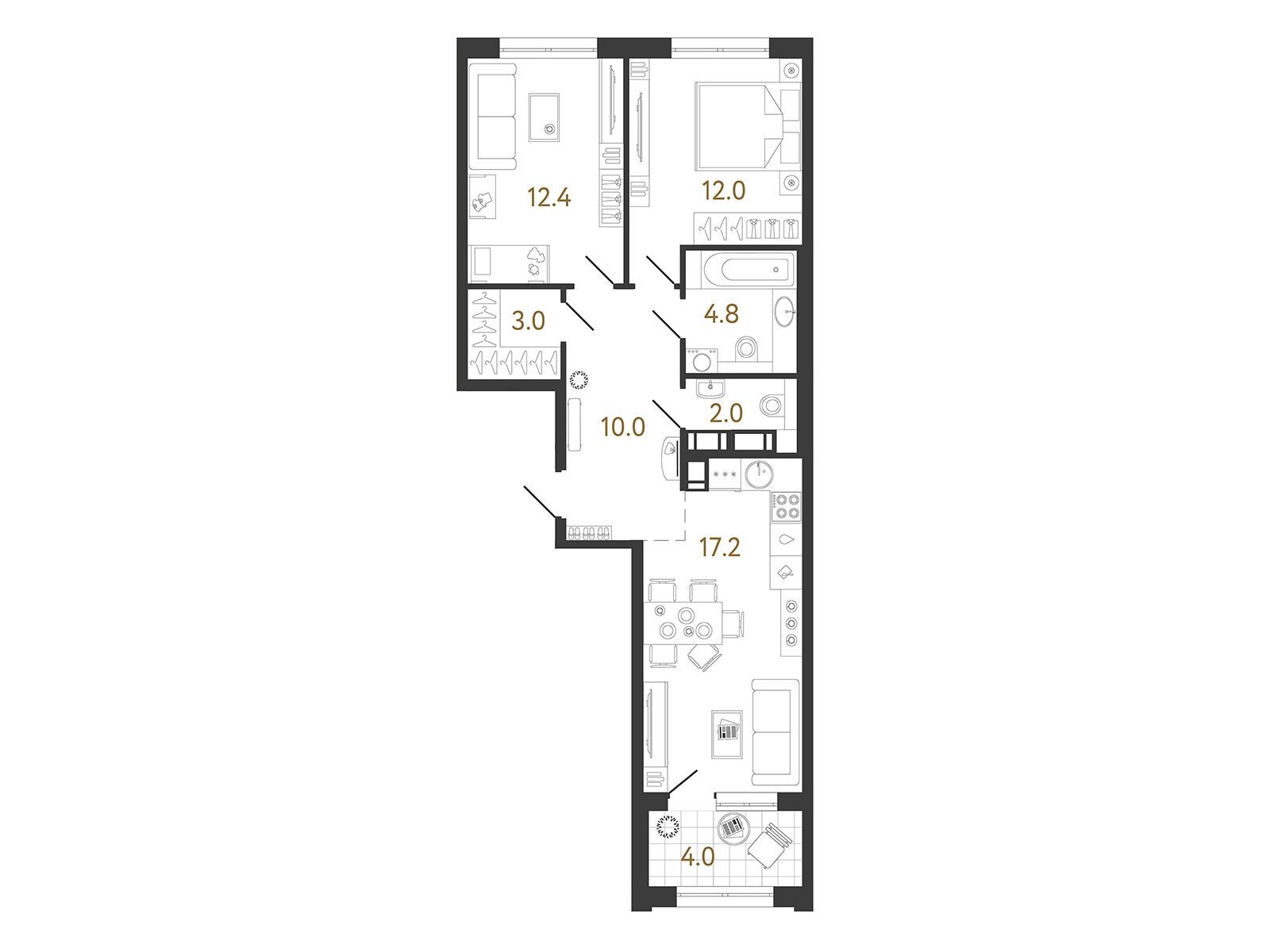 Планировка: 2-комн. квартира 61.40 м² в новостройке Струны