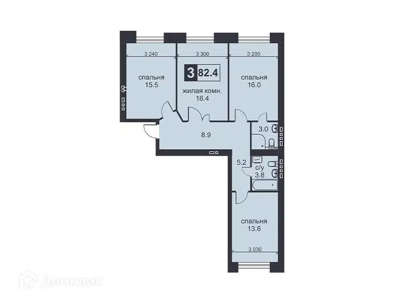 Планировка: 3-комн. квартира 82.40 м² в новостройке Михайловский
