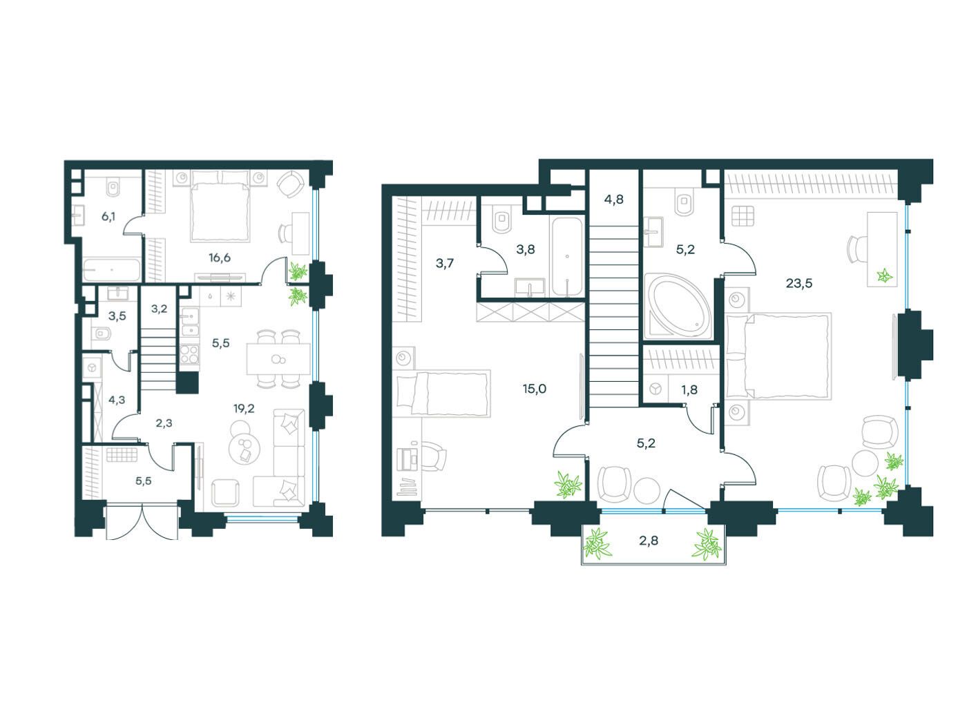 Планировка: 5-комн. квартира 185.50 м² в новостройке ЖК Левел Бауманская