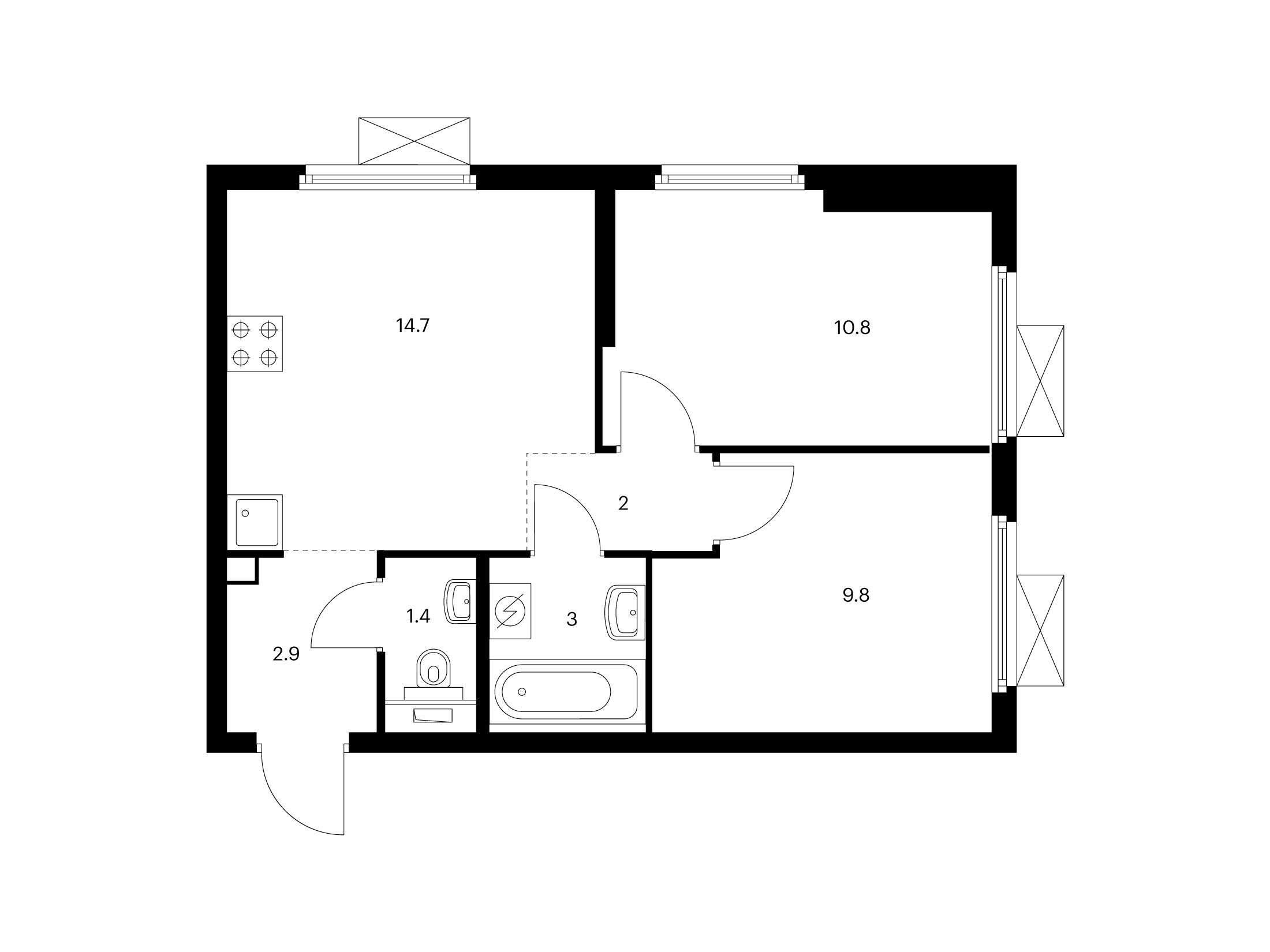Планировка: 2-комн. квартира 44.60 м² в новостройке ЖК Первый Дубровский