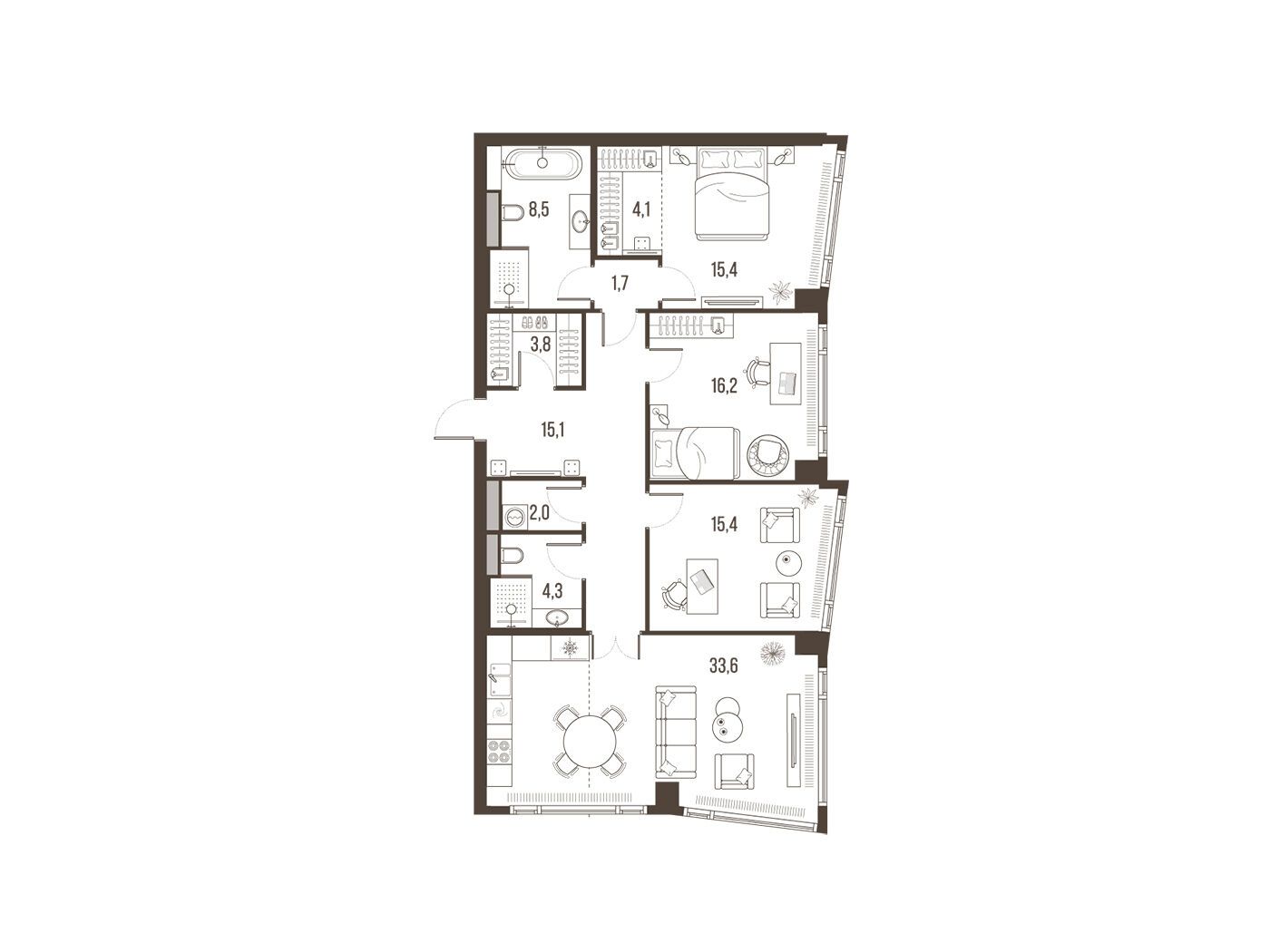Планировка: 4-комн. квартира 120.10 м² в новостройке Хай Лайф