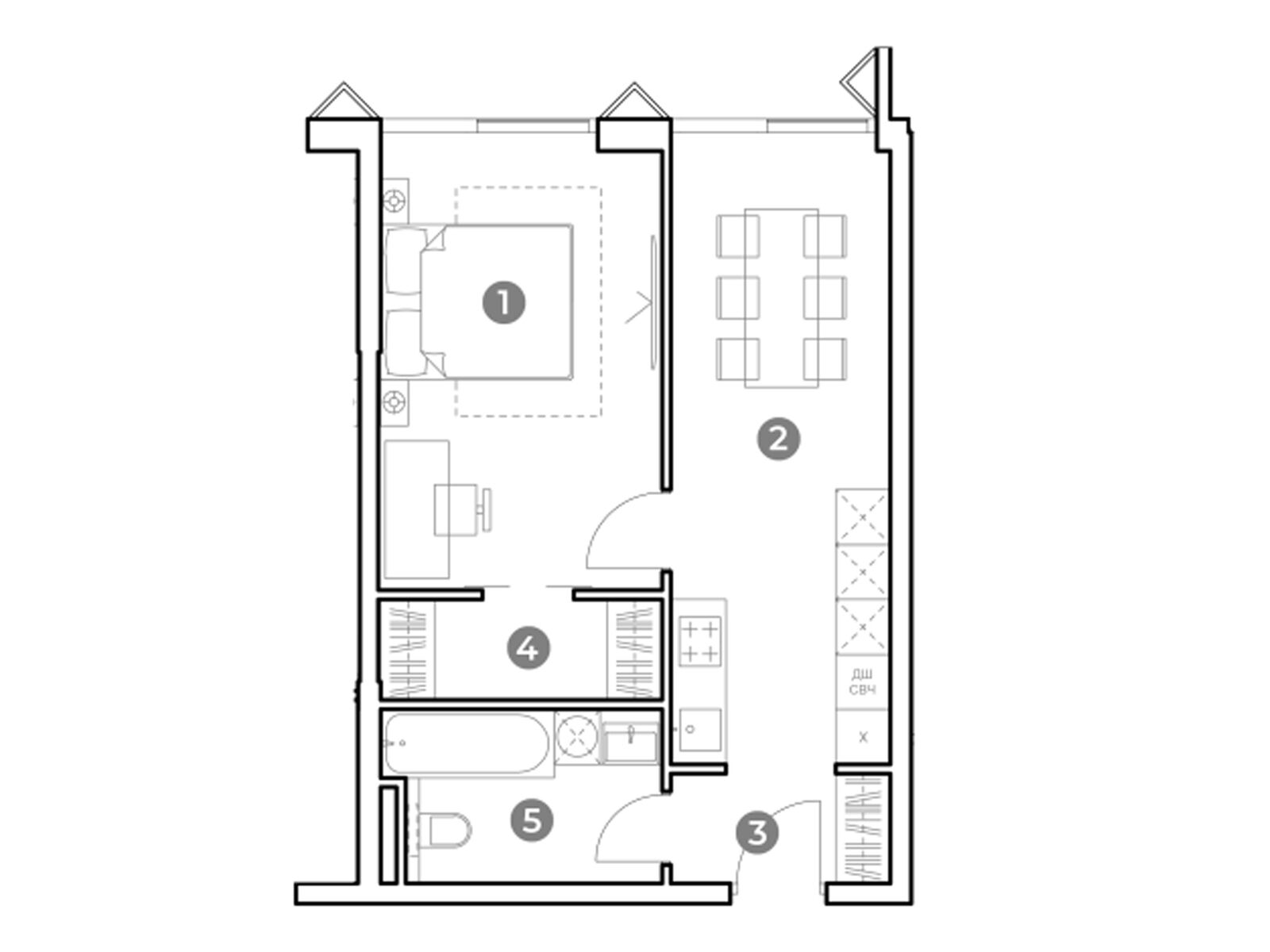 Планировка: 1-комн. квартира 44.10 м² в новостройке Наметкин Тауэр