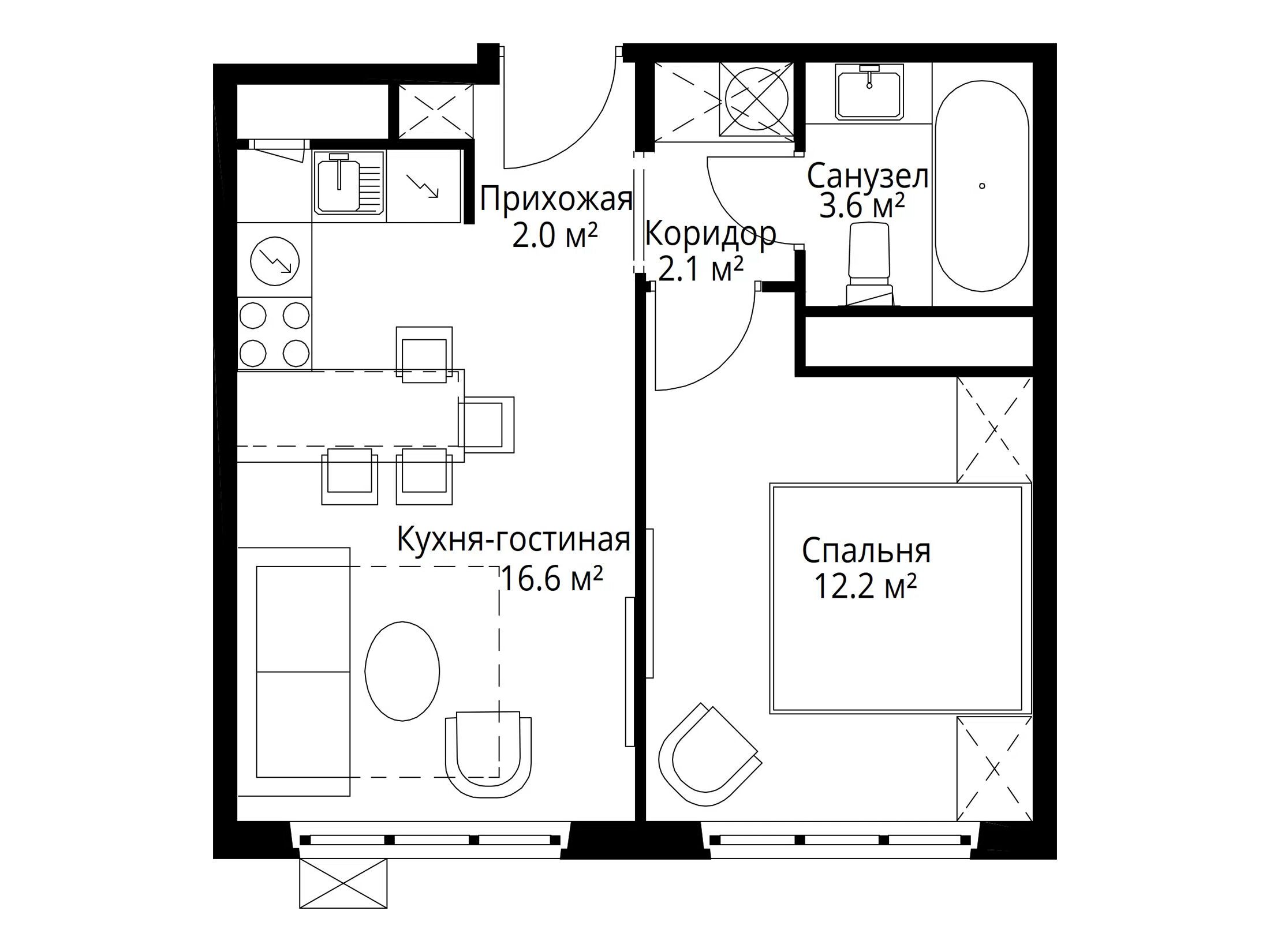 Планировка: 1-комн. квартира 36.50 м² в новостройке У реки Эко Видное 2