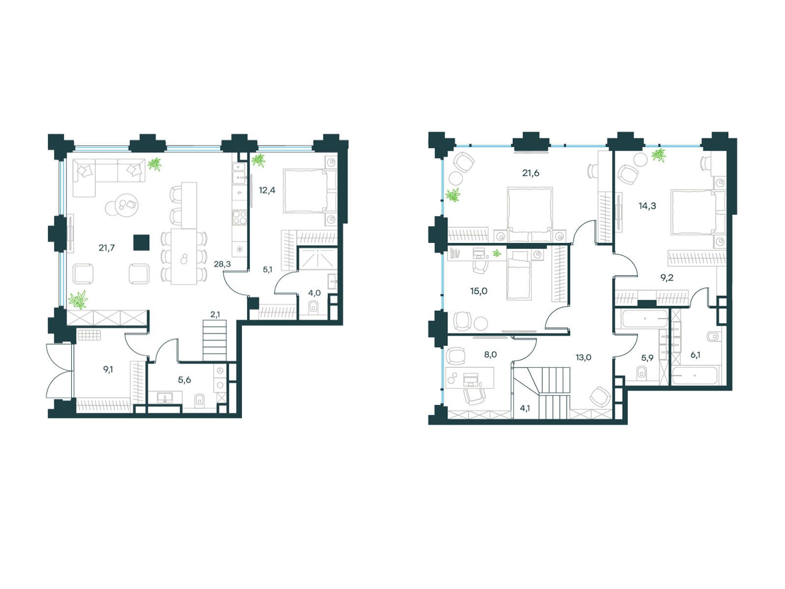 Планировка: 3-комн. квартира 132.00 м² в новостройке ЖК Левел Бауманская
