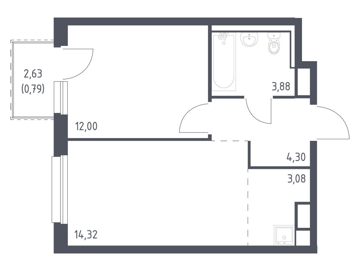 Планировка: 1-комн. квартира 38.37 м² в новостройке Новые Лаврики