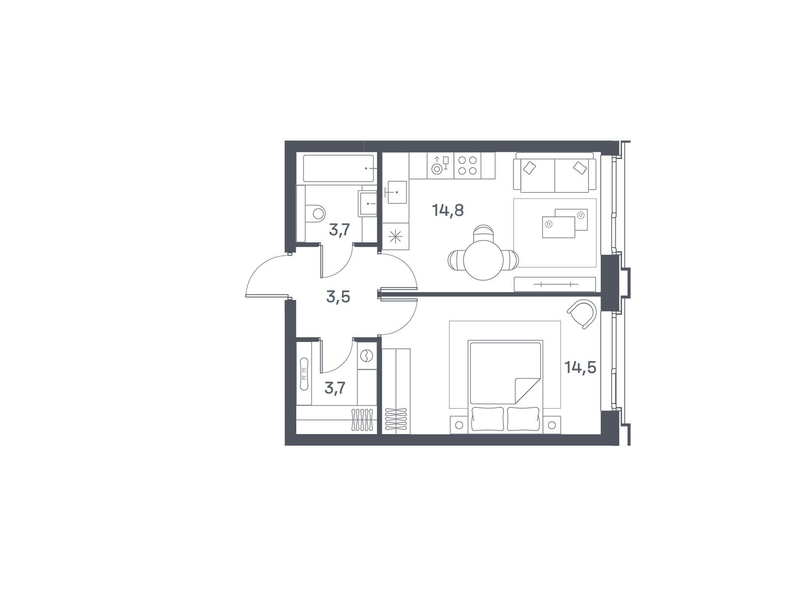 Планировка: 1-комн. квартира 40.20 м² в новостройке ЖК Портленд. Дом на берегу