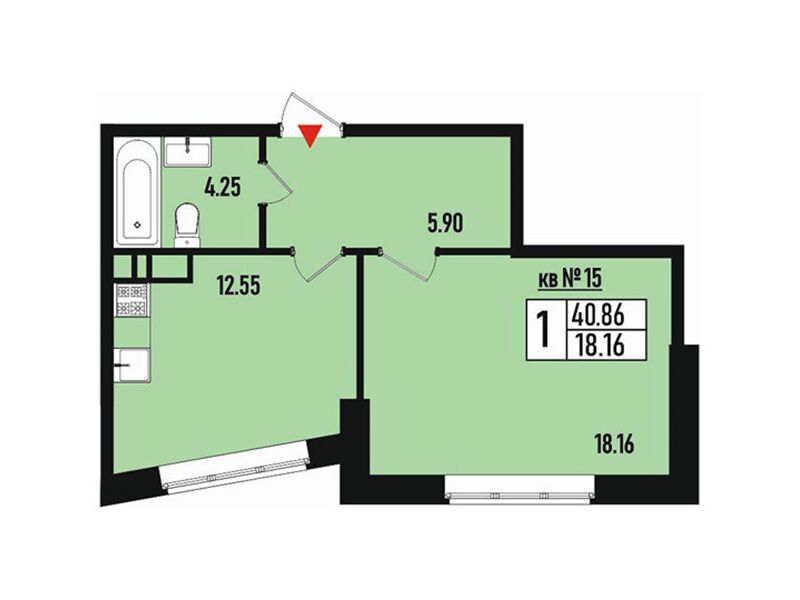 Планировка: 1-комн. квартира 40.00 м² в новостройке Борисоглебское