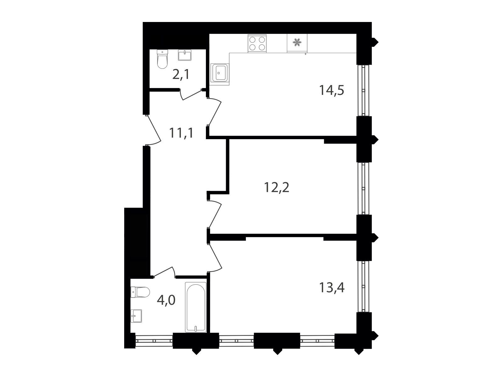 Планировка: 2-комн. квартира 57.20 м² в новостройке Варшавские ворота