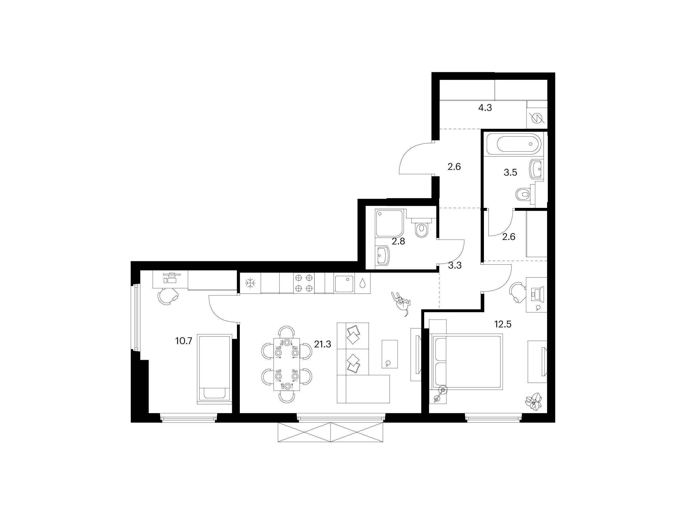 Планировка: 2-комн. квартира 63.60 м² в новостройке Ярославский квартал