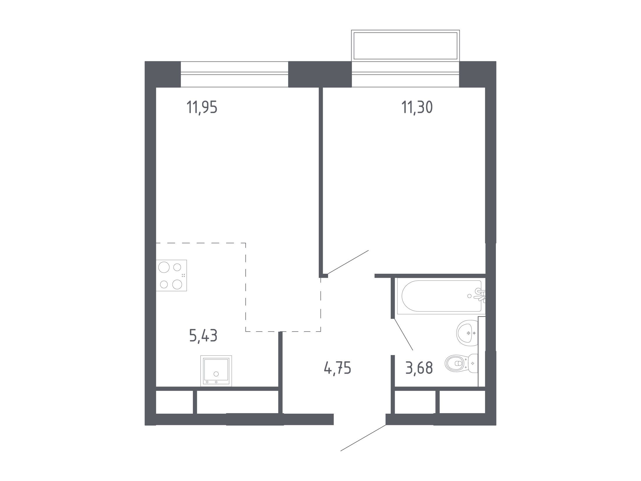 Планировка: 1-комн. квартира 36.60 м² в новостройке Новоград Павлино