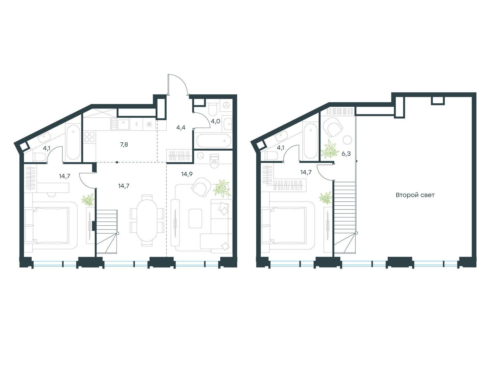 Планировка: 3-комн. квартира 89.70 м² в новостройке Левел Академическая