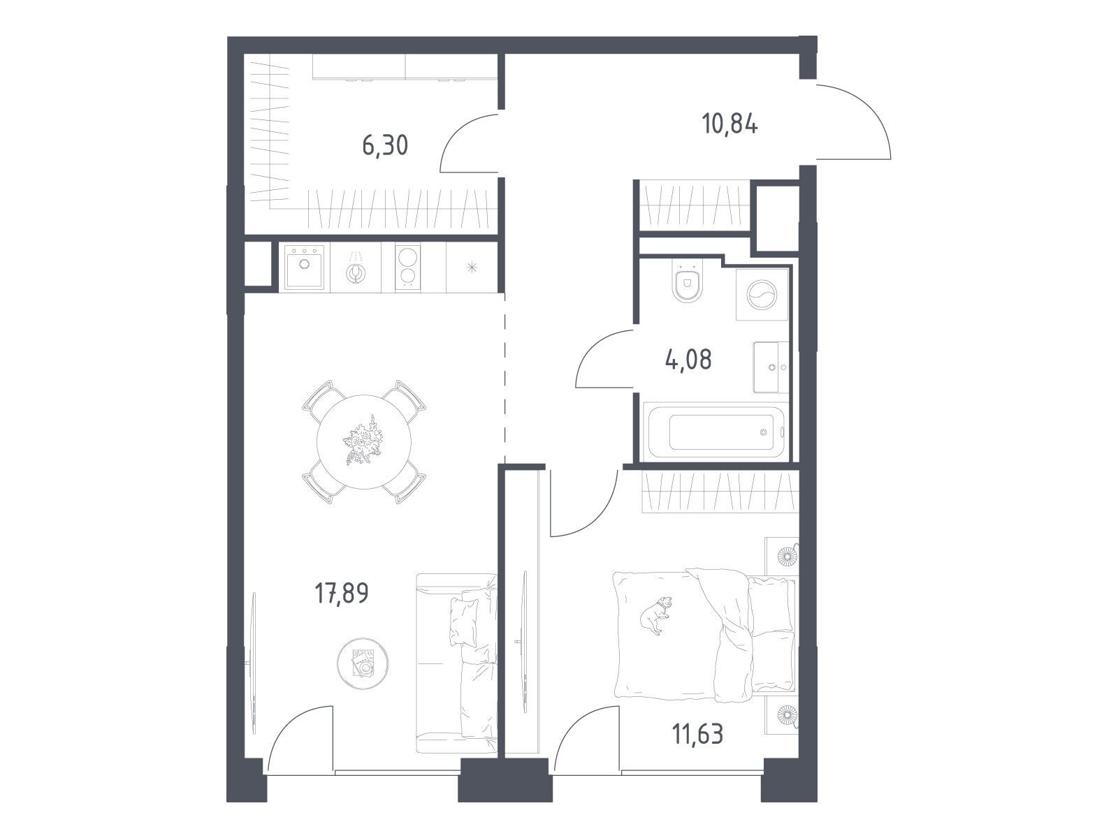 Планировка: 1-комн. квартира 50.74 м² в новостройке Квартал на воде