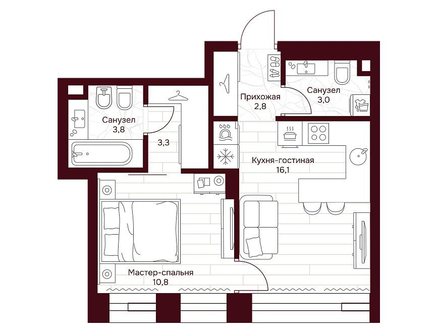 Планировка: 1-комн. квартира 40.80 м² в новостройке Дом 7 Даниловский