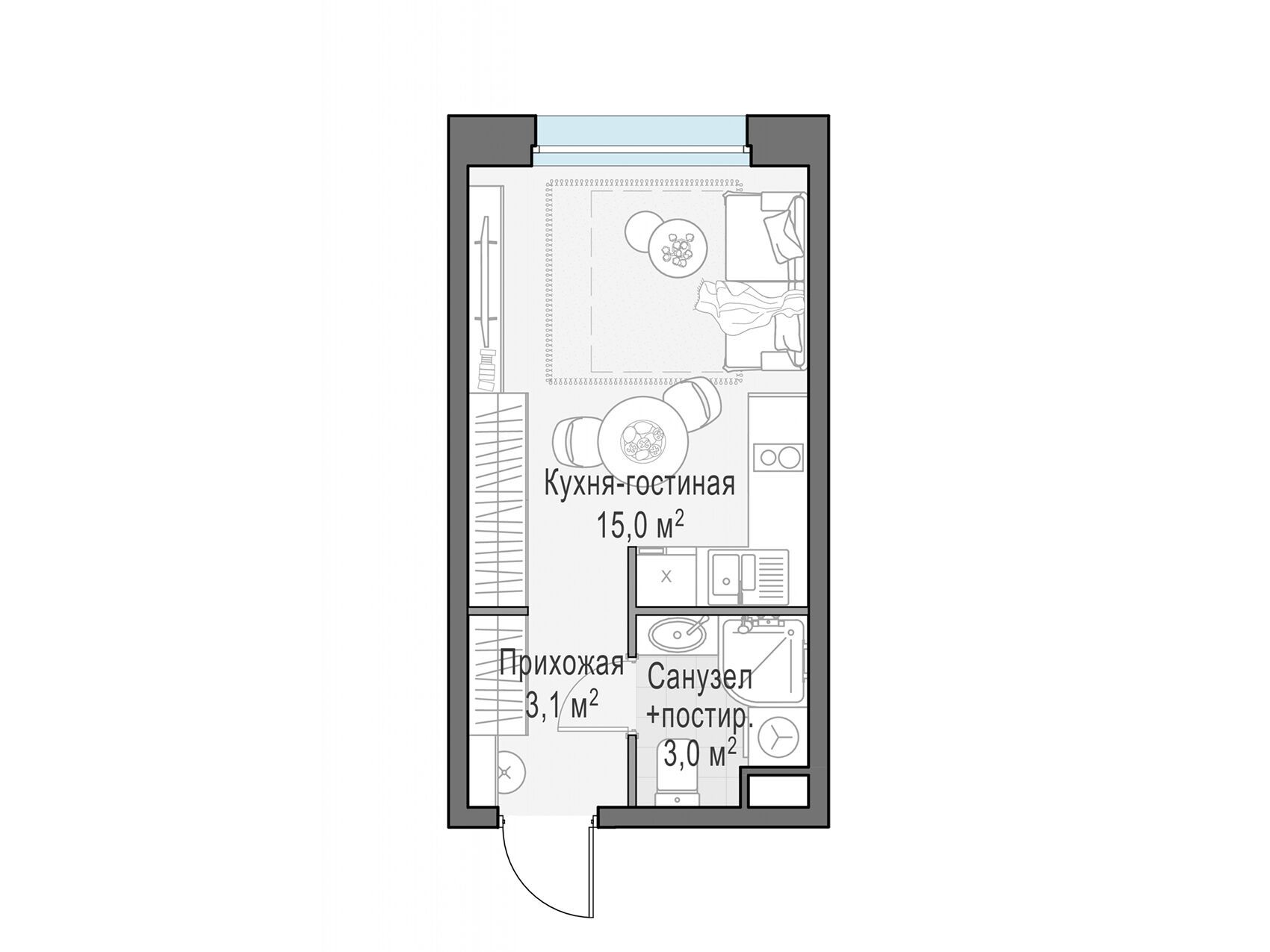 Планировка: Студия 21.00 м² в новостройке Белый Град