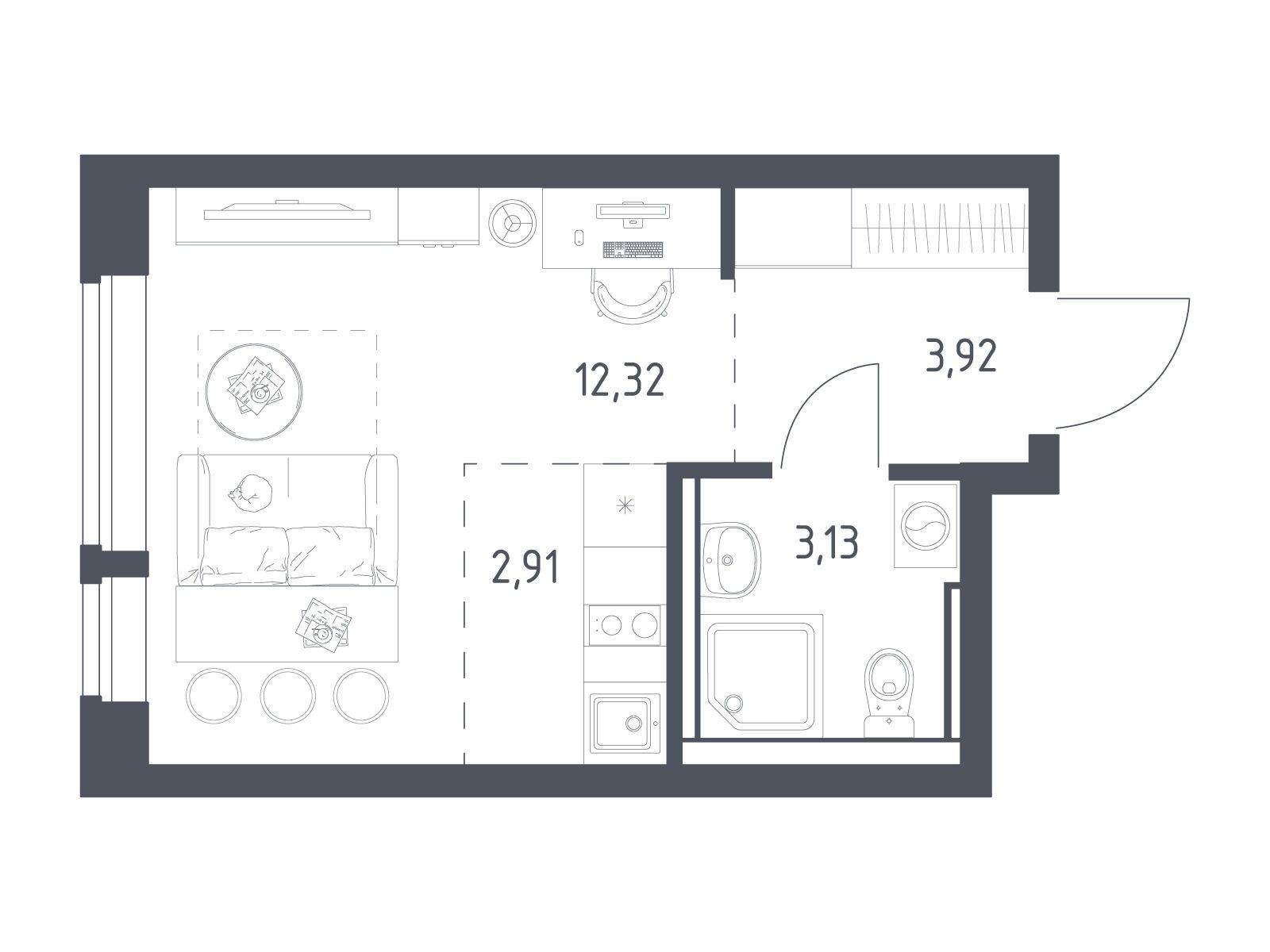 Планировка: Студия 22.50 м² в новостройке Егорово Парк