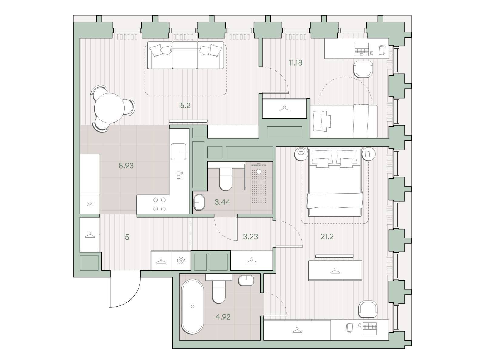 Планировка: 2-комн. квартира 73.10 м² в новостройке Среда на Кутузовском