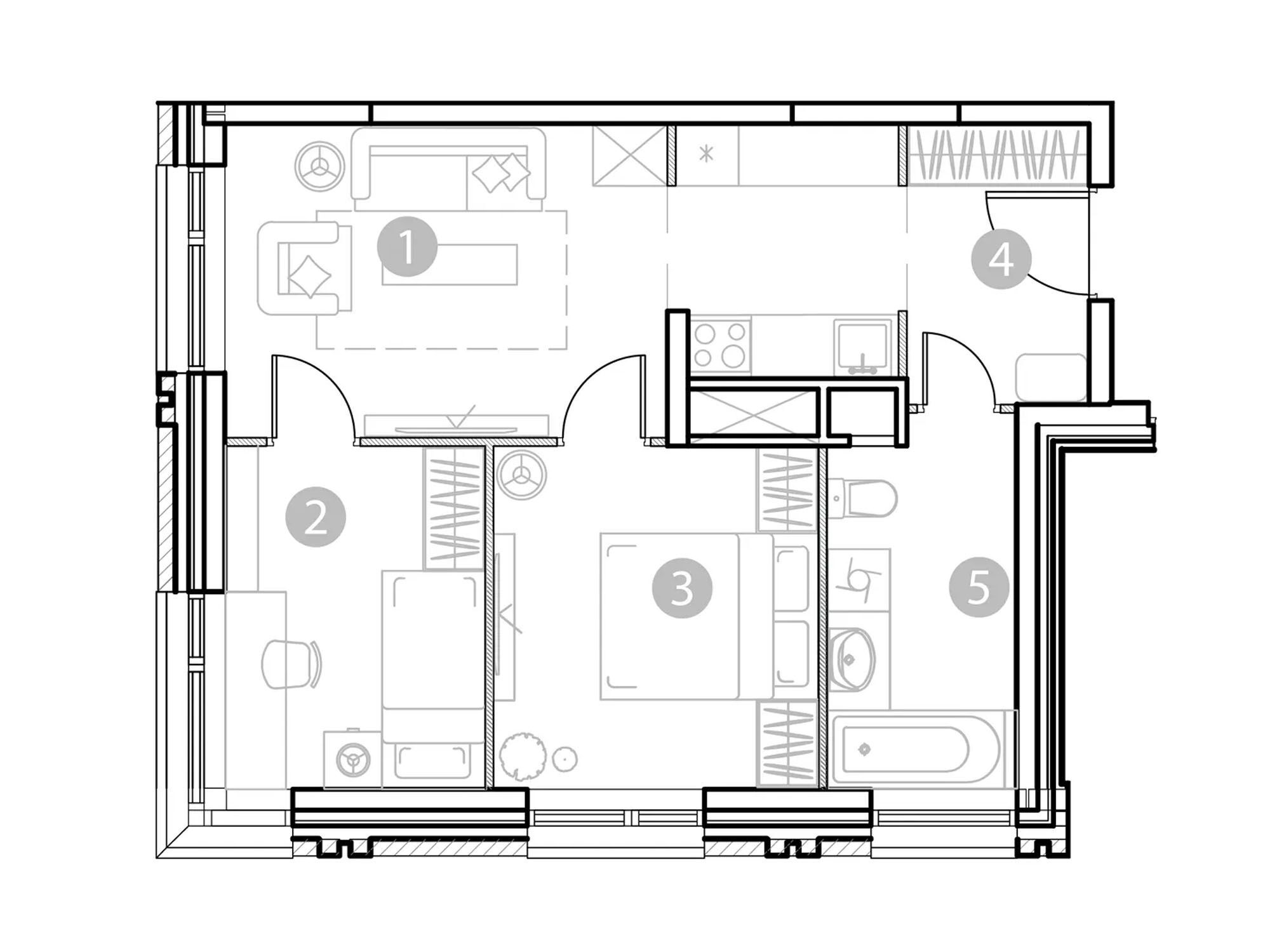 Планировка: 3-комн. квартира 47.81 м² в новостройке Эвопарк Измайлово