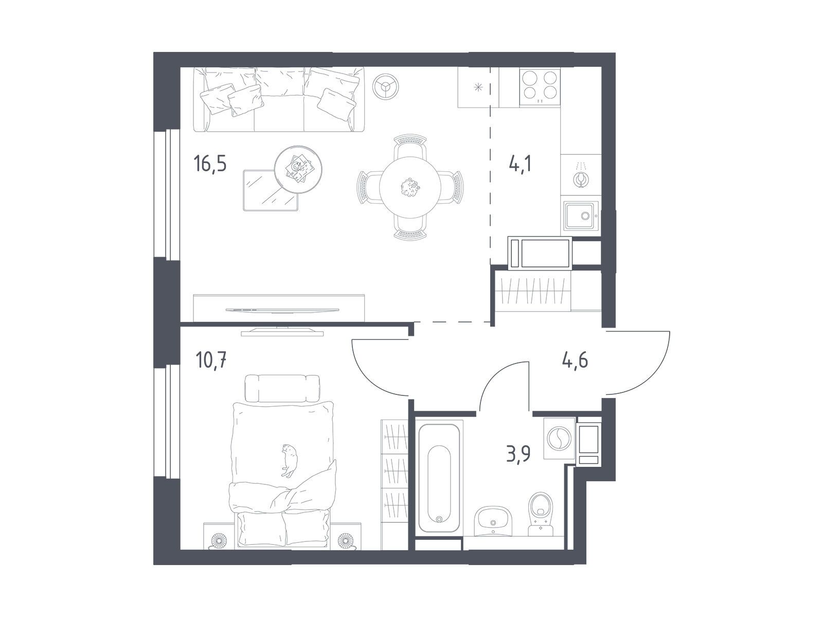 Планировка: 1-комн. квартира 39.20 м² в новостройке Мытищи Парк