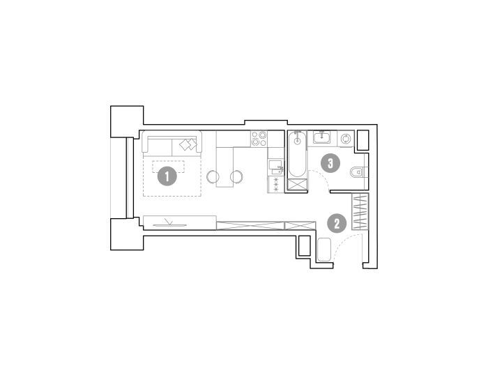 Планировка: Студия 29.50 м² в новостройке Мираполис