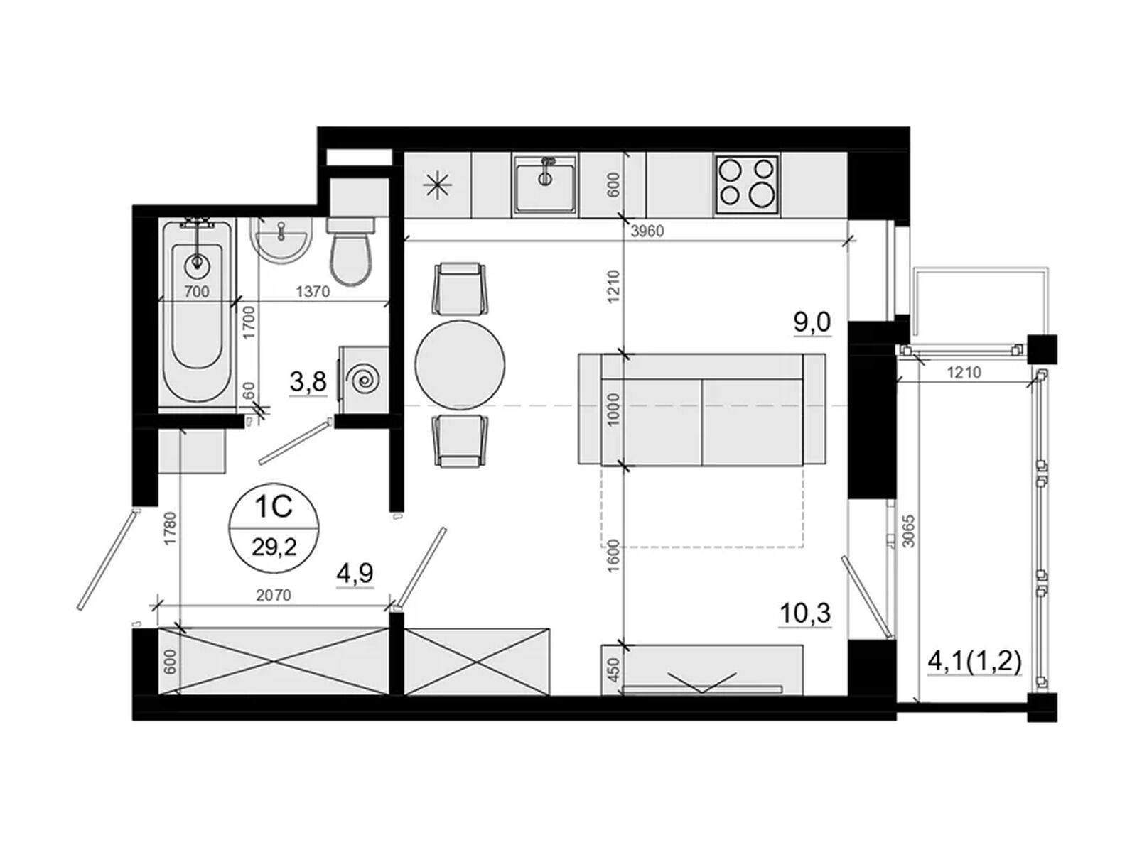 Планировка: Студия 29.20 м² в новостройке Союзный