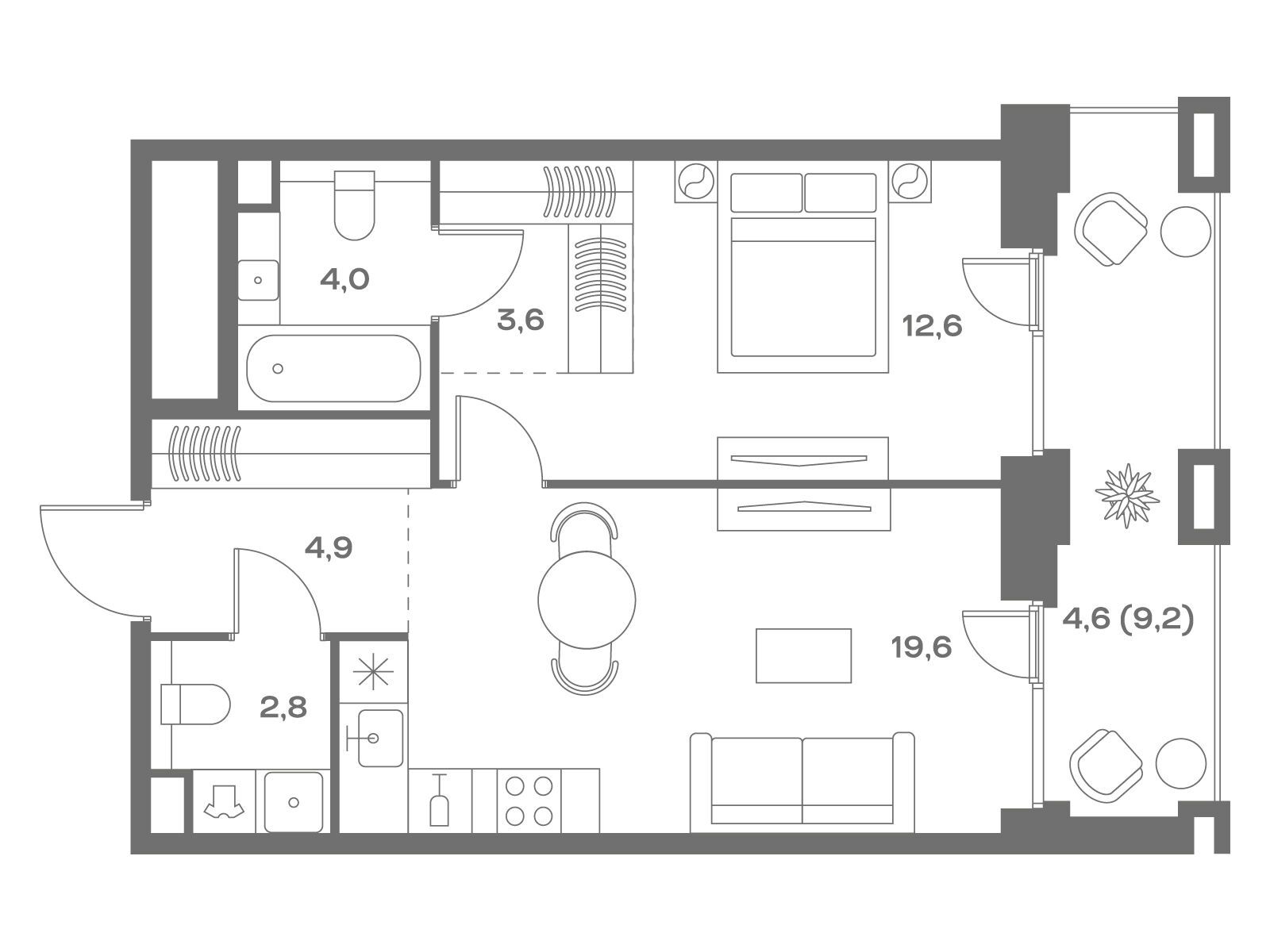 Планировка: 1-комн. квартира 52.10 м² в новостройке Соул