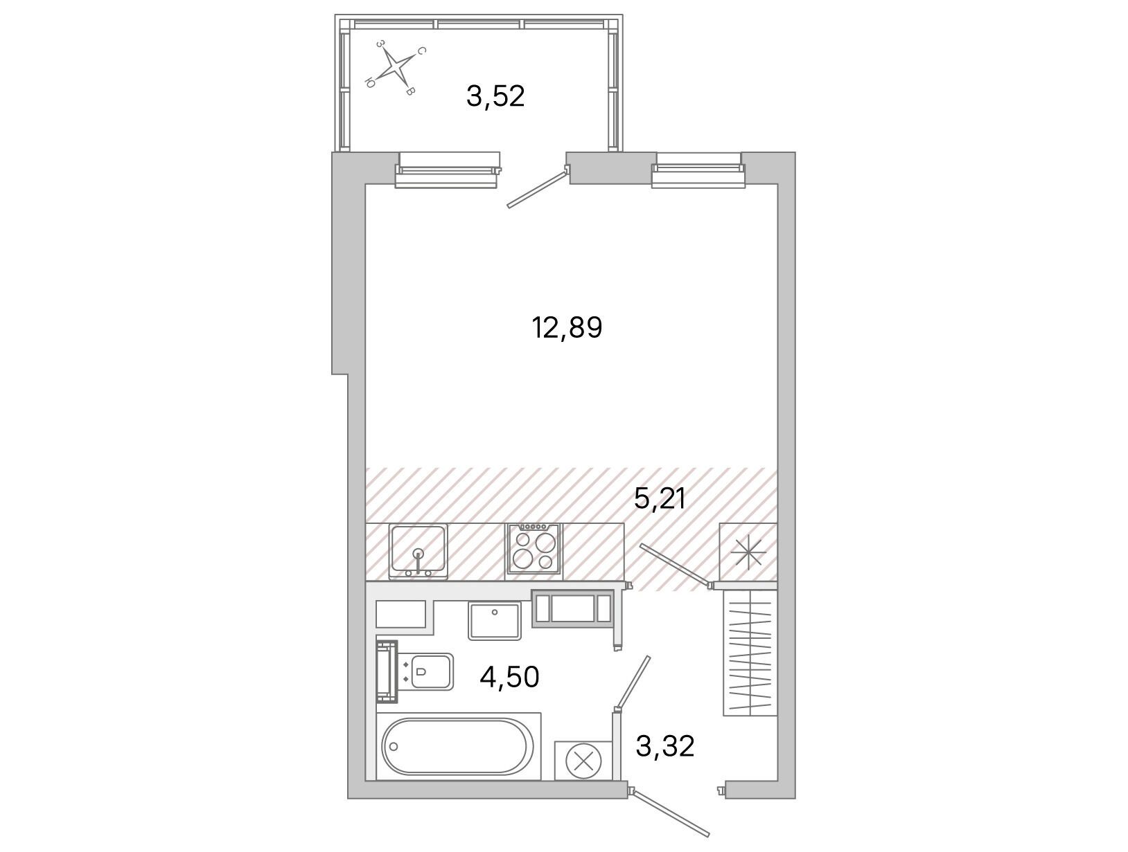 Планировка: Студия 25.92 м² в новостройке Югтаун