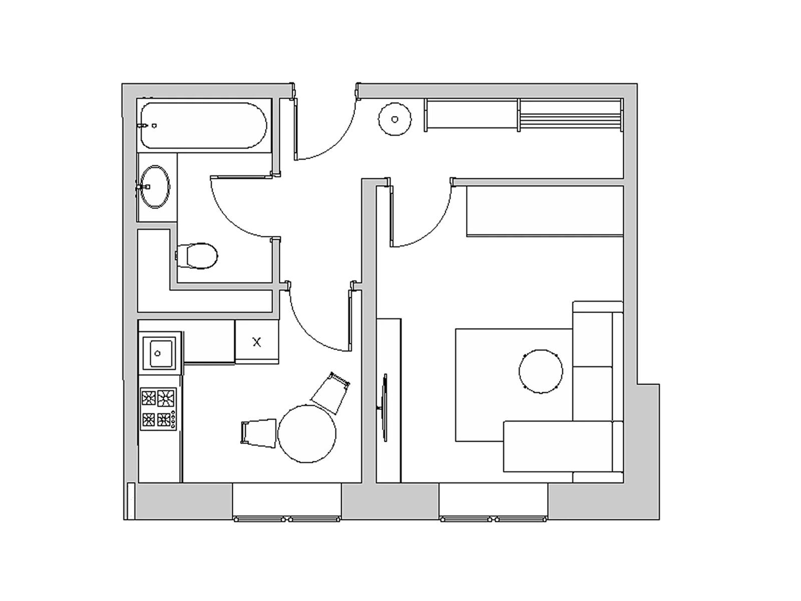 Планировка: 1-комн. квартира 35.50 м² в новостройке Высокий берег