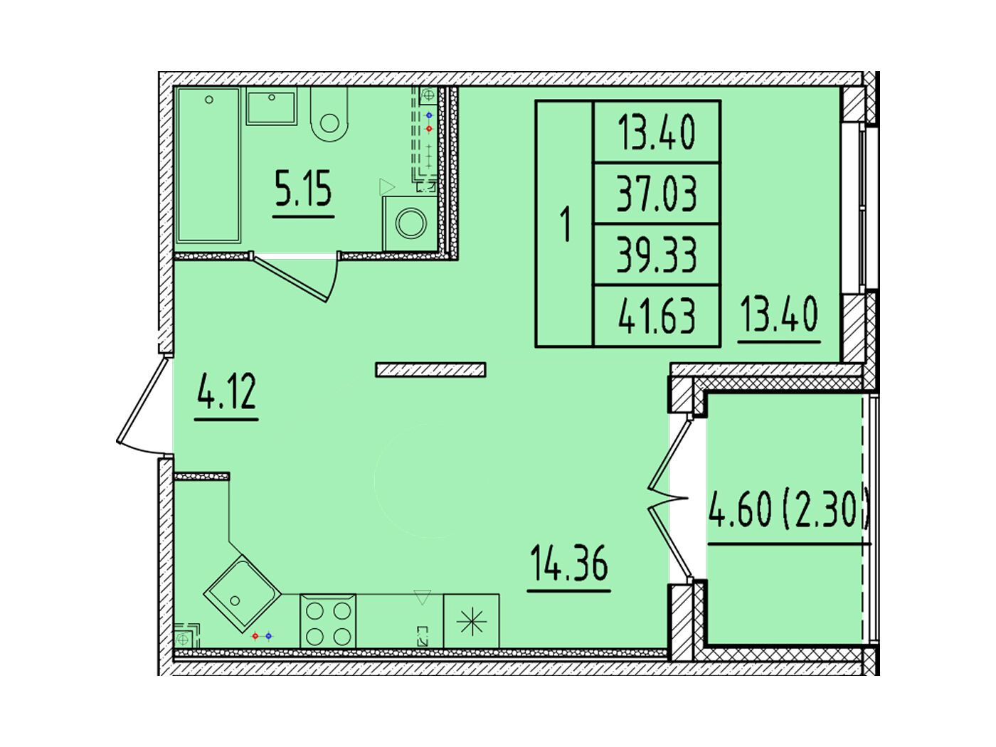 Планировка: 1-комн. квартира 37.03 м² в новостройке Образцовый квартал 17