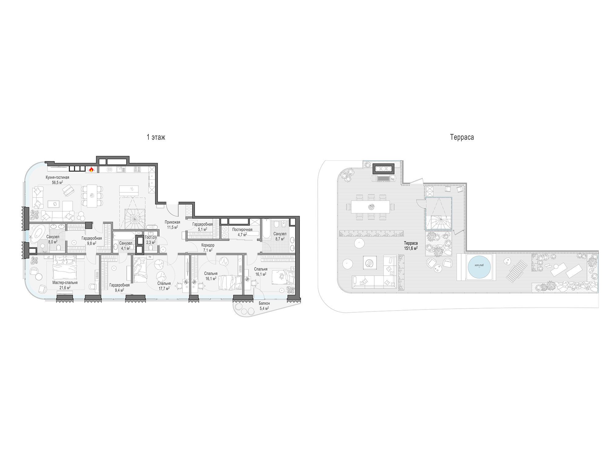 Планировка: 4-комн. квартира 204.70 м² в новостройке Дом Лаврушинский