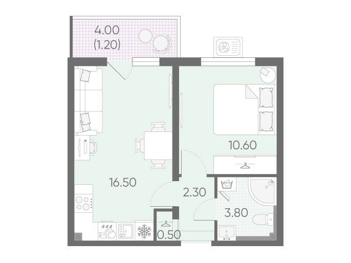 Планировка: 1-комн. квартира 34.90 м² в новостройке ЖК Зеркальный ручей