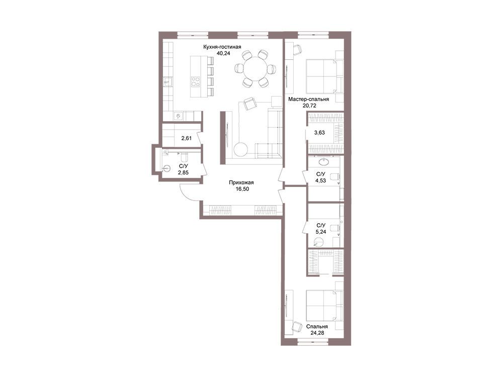 Планировка: 3-комн. квартира 123.00 м² в новостройке ЖК Легаси