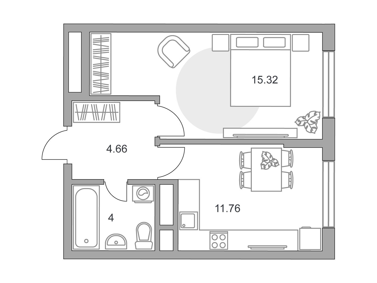 Планировка: 1-комн. квартира 35.74 м² в новостройке Новая Алексеевская роща